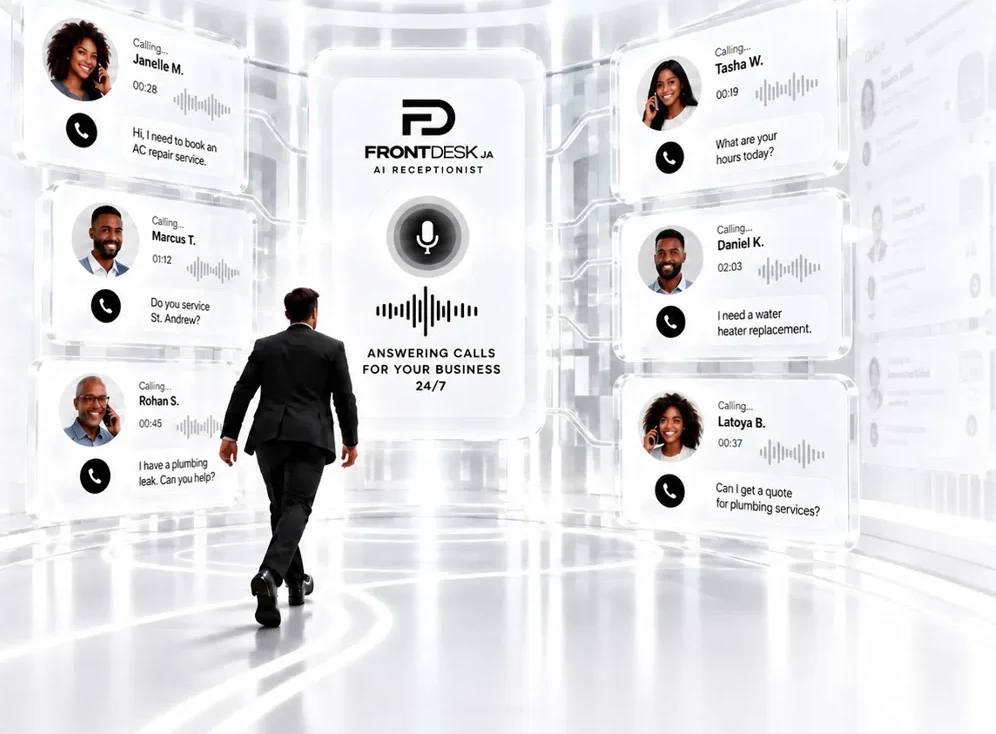 Six customers calling at once, each connected to the FrontDesk AI Receptionist, none on hold.